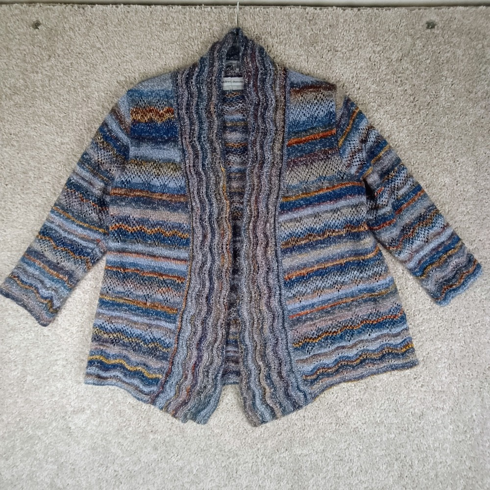 Alfred Dunner Petite Blue Space Dye Open Cardigan Sweater PXL Boho Artsy Marled